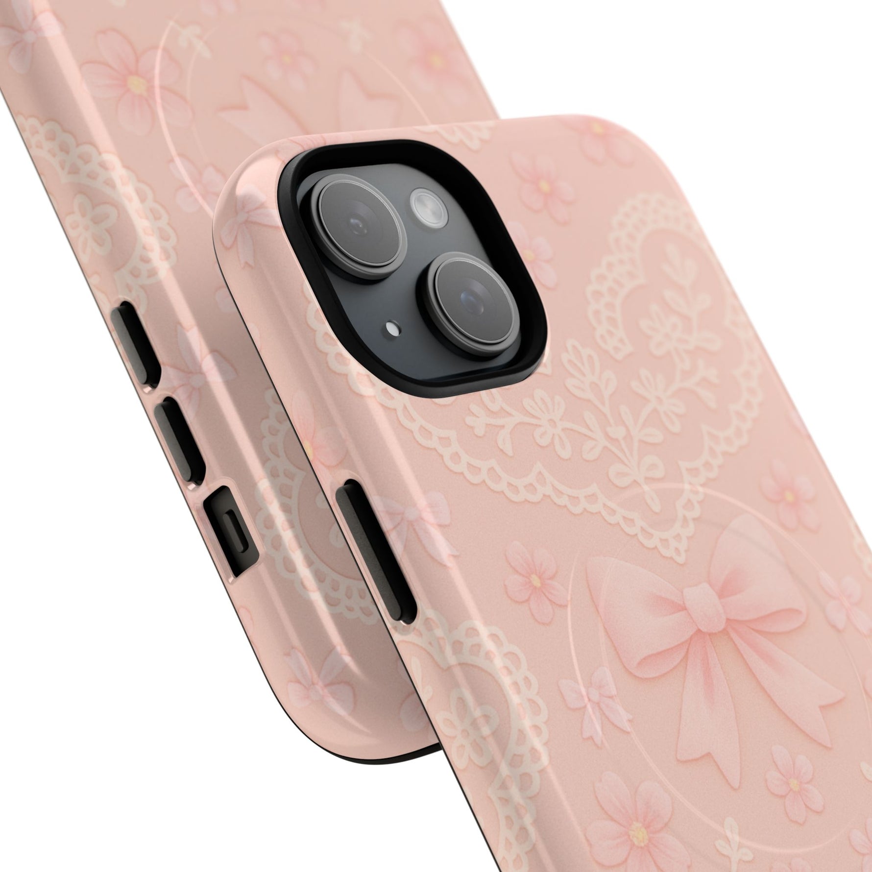 Balletcore Pink Floral Lace iPhone Case with Bow | Works with MagSafe - Shamo's