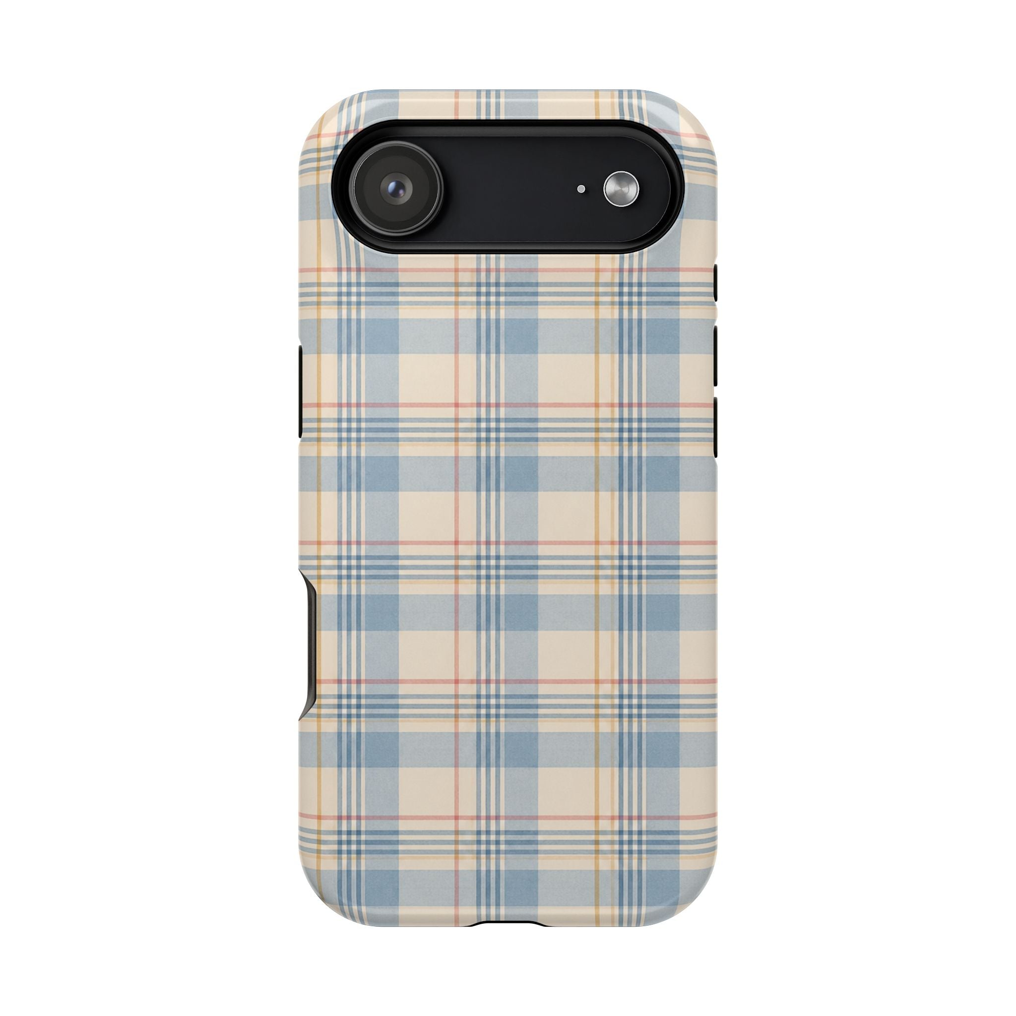 Ranch Check – Blue and Cream Plaid MagSafe Phone Case, glossy iPhone 17 Air, rear view