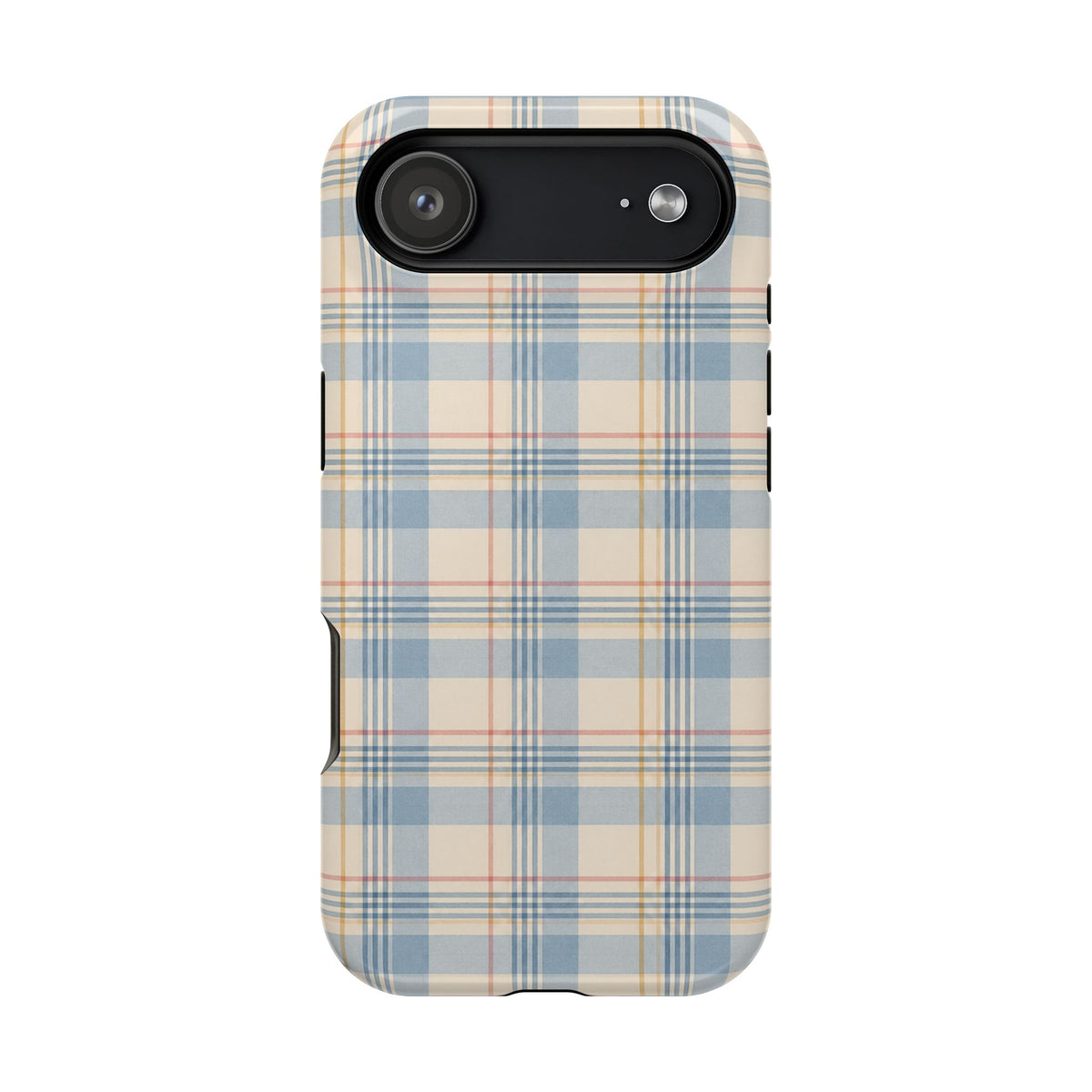 Ranch Check – Blue and Cream Plaid MagSafe Phone Case, glossy iPhone 17 Air, rear view