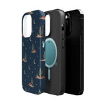 Desert Moon MagSafe Phone Case, glossy square triple-camera Pro model, exploded shell and liner with magnetic ring