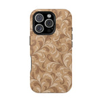 Saddle Scrolls – Tan Western Scrollwork MagSafe Phone Case, glossy iPhone 16 Pro, rear view