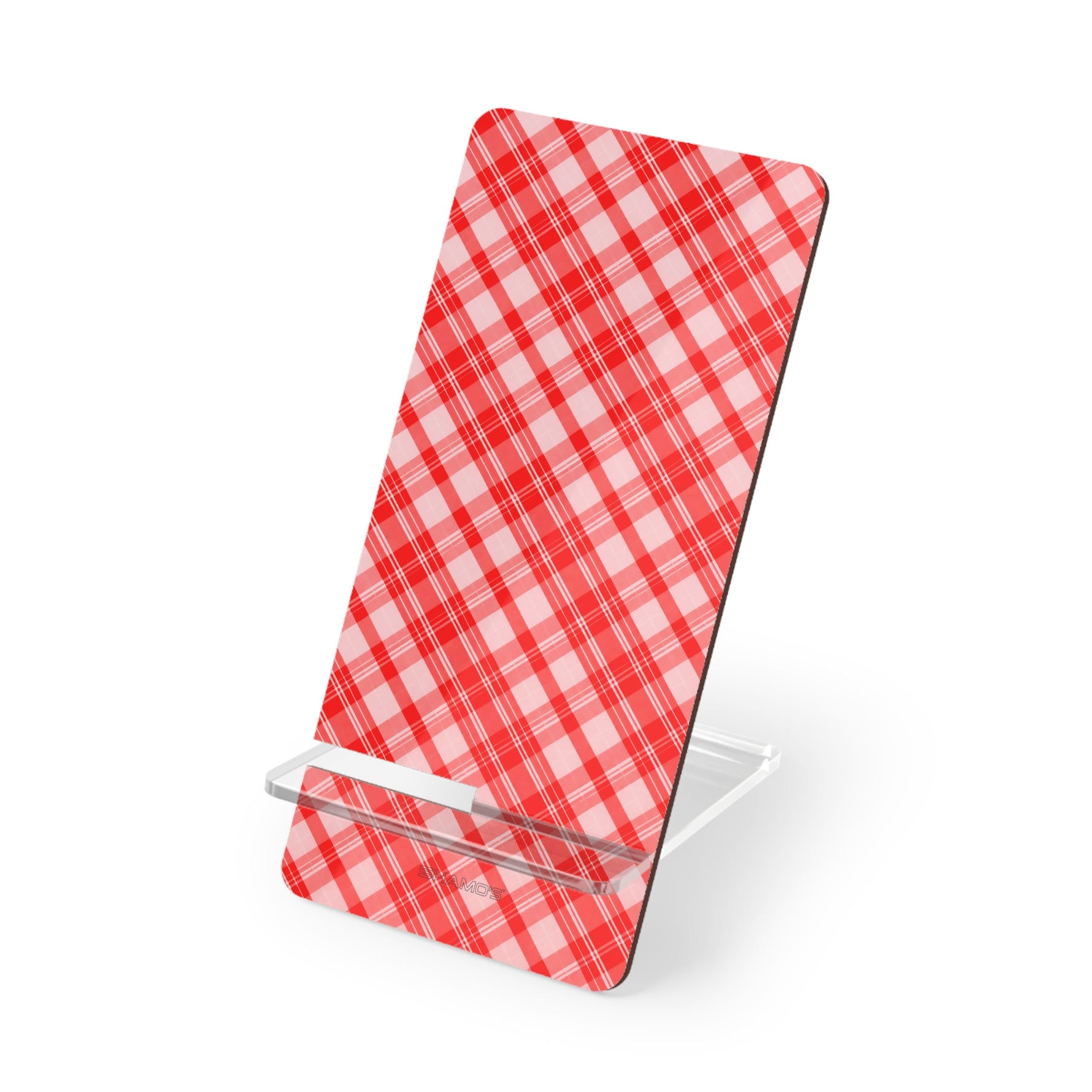 Red Plaid Smartphone Stand – Foldable Mobile Display Holder