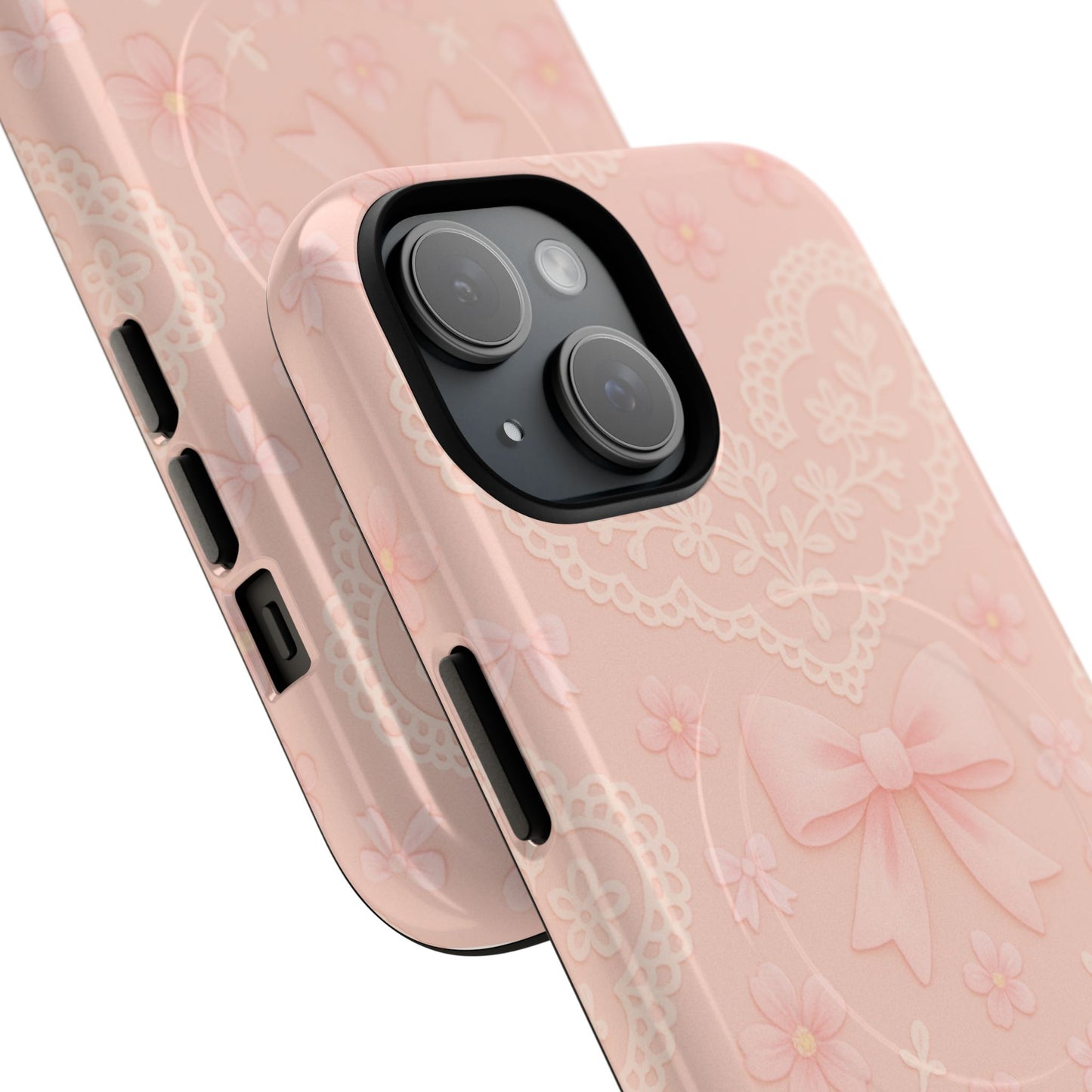 Balletcore Pink Floral Lace iPhone Case with Bow | Works with MagSafe