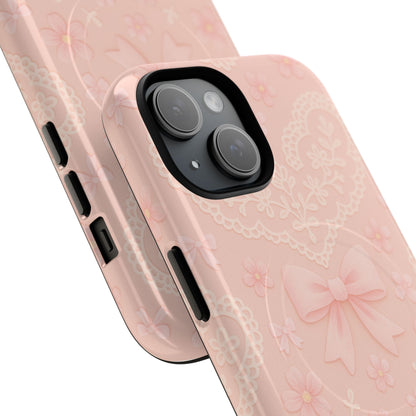 Balletcore Pink Floral Lace iPhone Case with Bow | Works with MagSafe