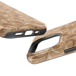 Saddle Scrolls – Tan Western Scrollwork MagSafe Phone Case, glossy square triple-camera Pro model, port openings and edge details