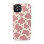Rose Cowprint – Pink Cow Print MagSafe Phone Case, glossy iPhone 15 Plus, rear view