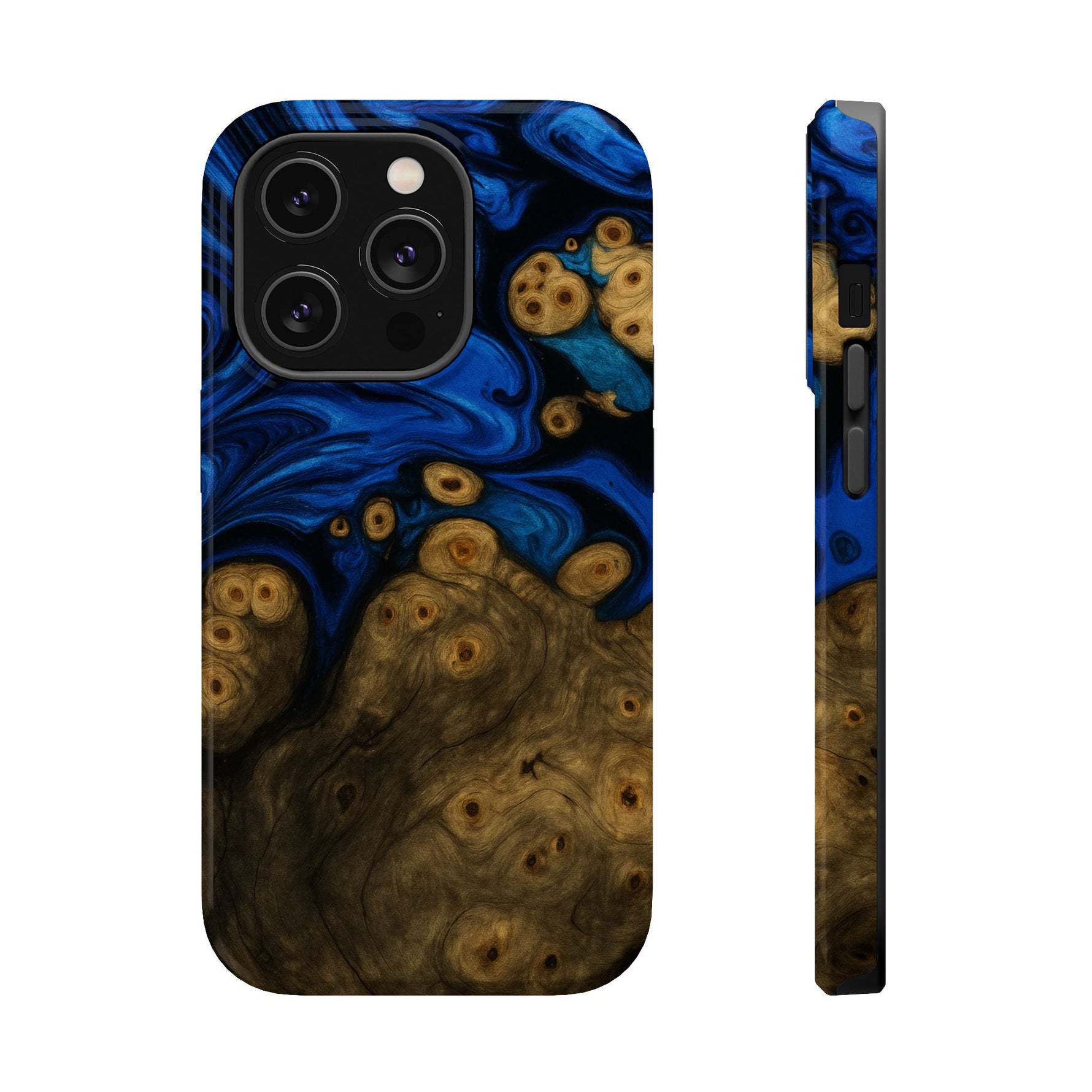 Blue Swirl & Burl Wood Impact iPhone Case | MagSafe compatible  Shamo's iPhone 14 Pro / Glossy