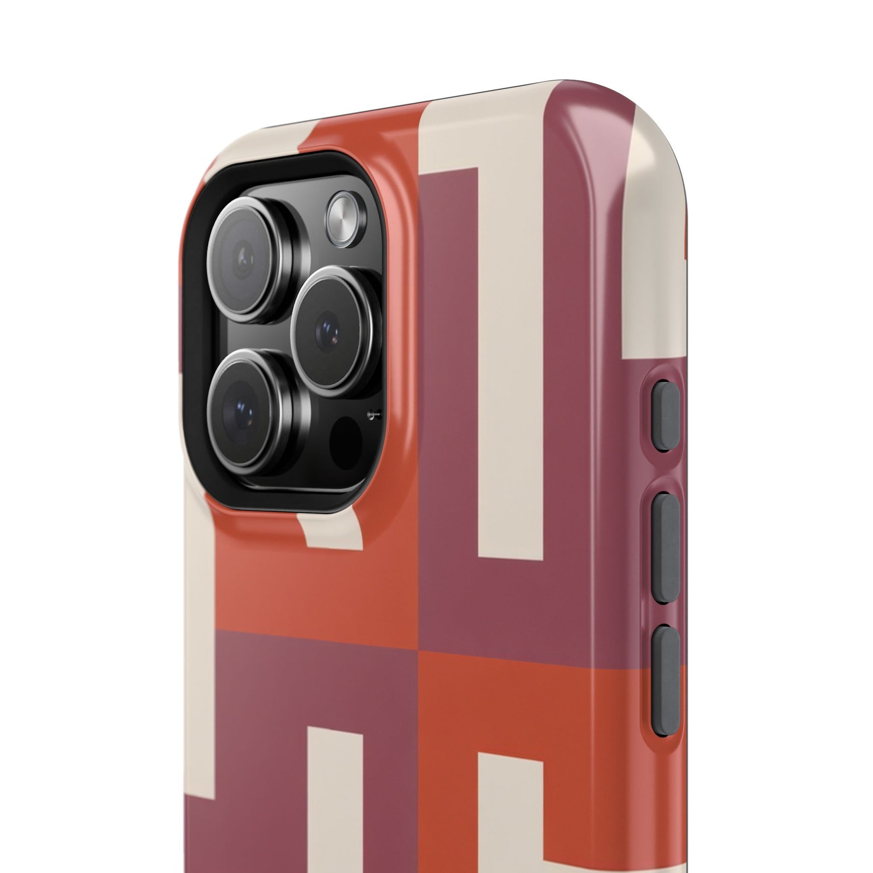 Retro Geometric Magnetic MagSafe Compatible Impact Phone Case — Bold Red & Terracotta Pattern