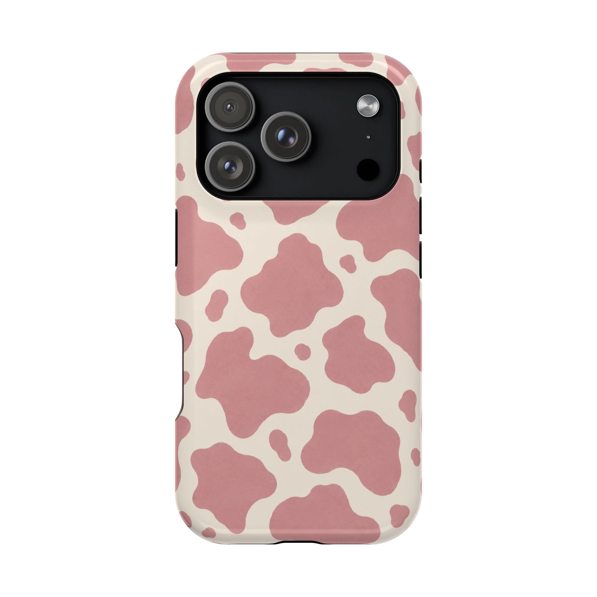 Rose Cowprint – Pink Cow Print MagSafe Phone Case, glossy iPhone 17 Pro, rear view