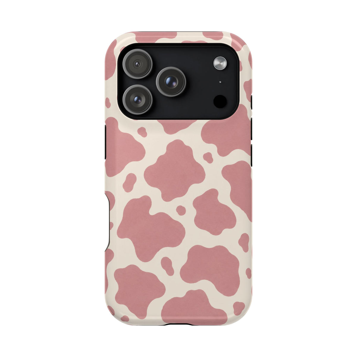 Rose Cowprint – Pink Cow Print MagSafe Phone Case, glossy iPhone 17 Pro, rear view