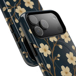 Navy Cherry Blossom Floral iPhone Case - Compatible with MagSafe - Shamo's