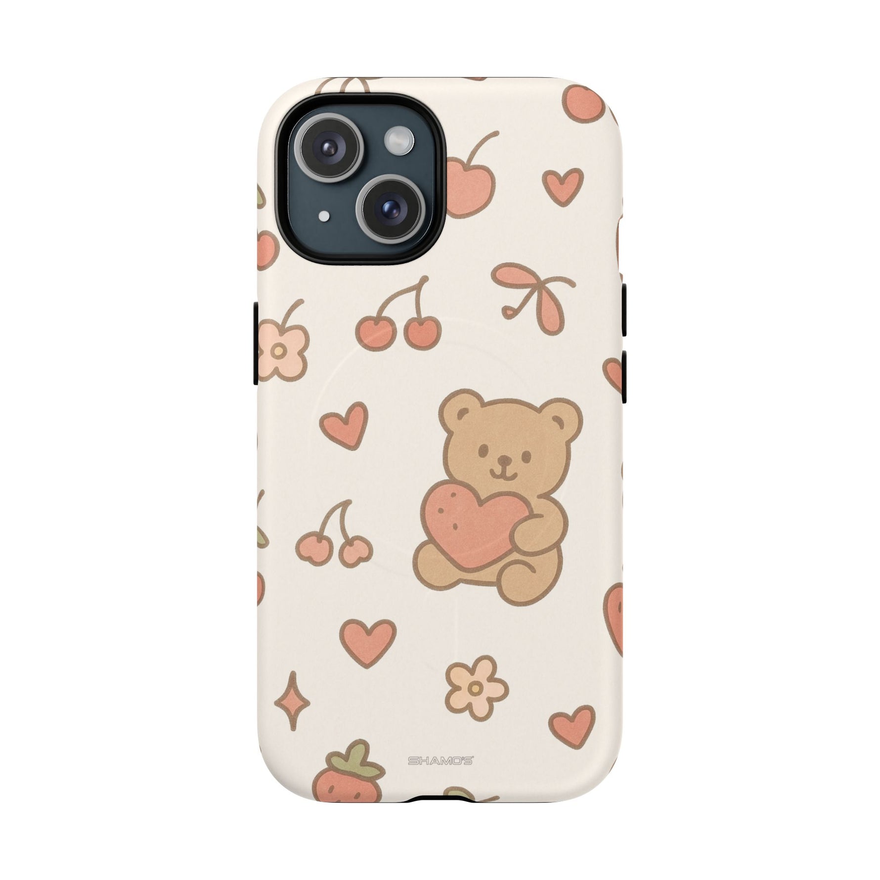 Teddy Berry Cozy Strawberry Pattern iPhone Case with MagSafe