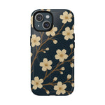 Navy Cherry Blossom Floral iPhone Case - Compatible with MagSafe