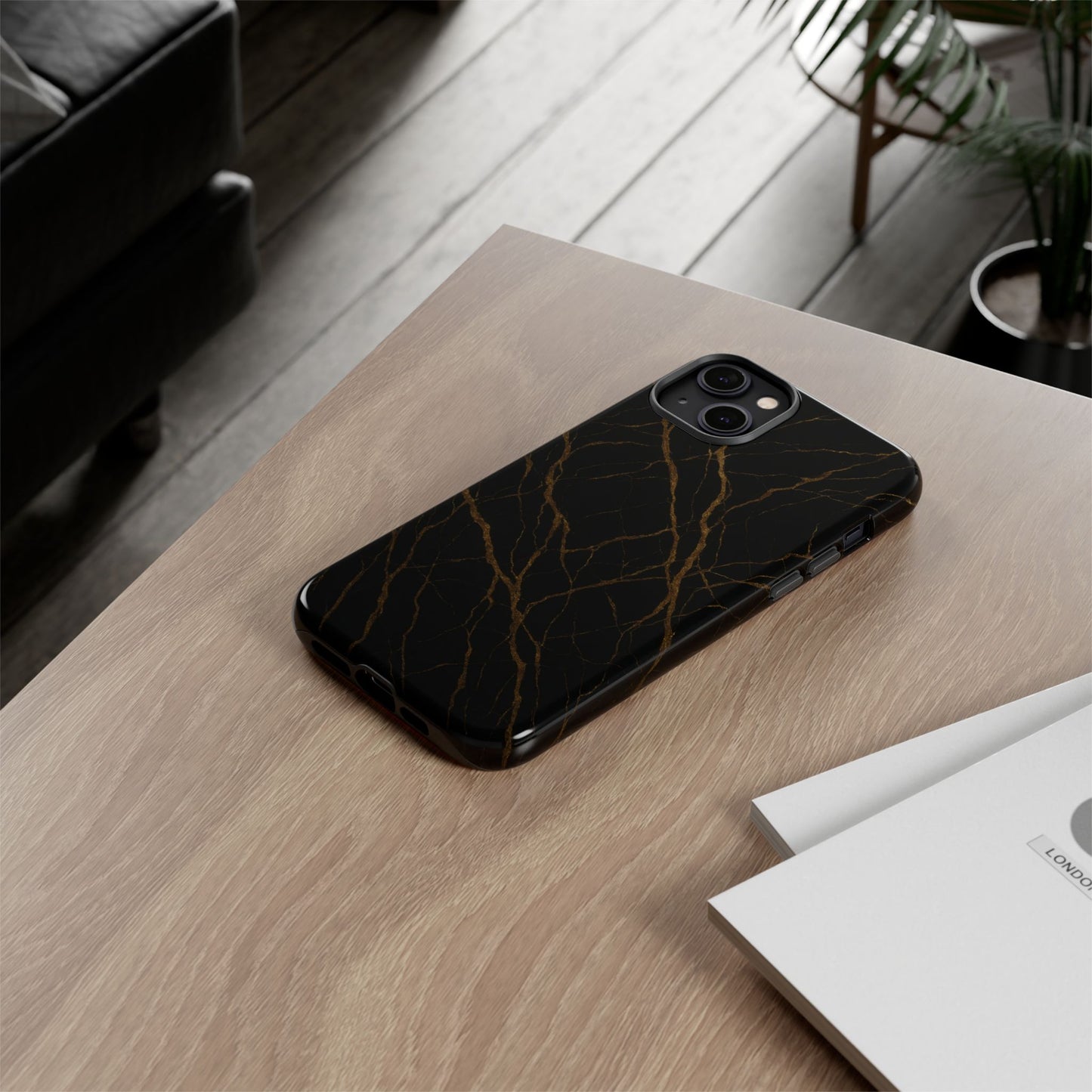 Black Marble Tough iPhone Case