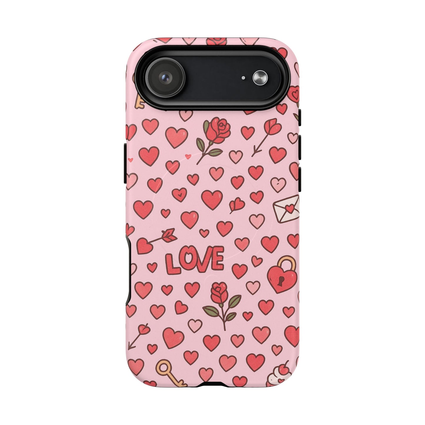 Pink Love Hearts Pattern Tough iPhone Case (MagSafe compatible)