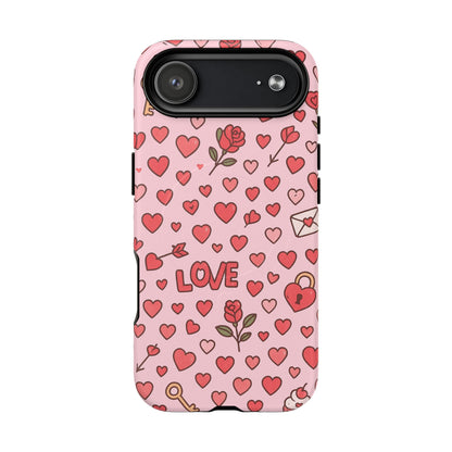 Pink Love Hearts Pattern Tough iPhone Case (MagSafe compatible)