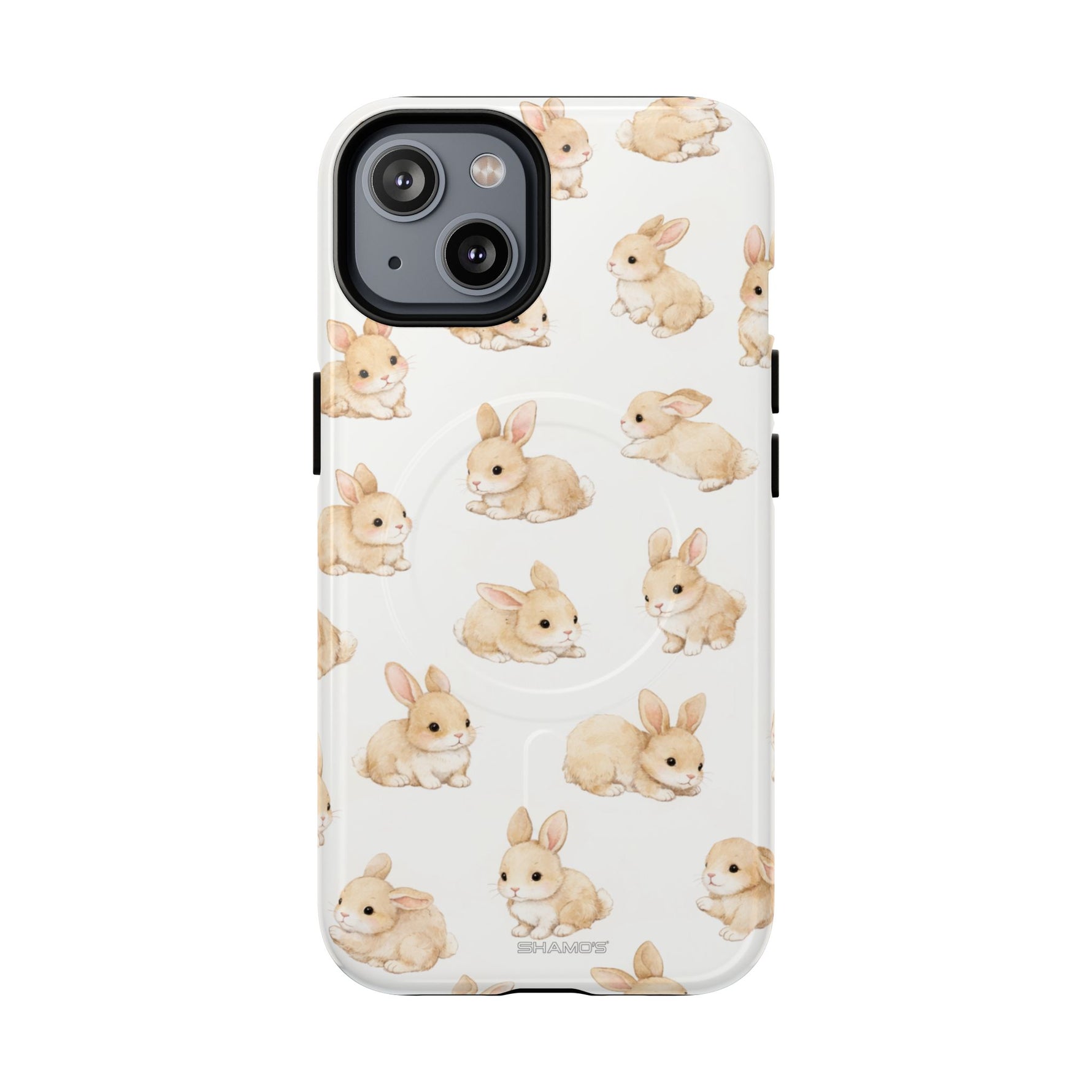 Small variant size phone case with cute beige bunny repeating pattern on white background