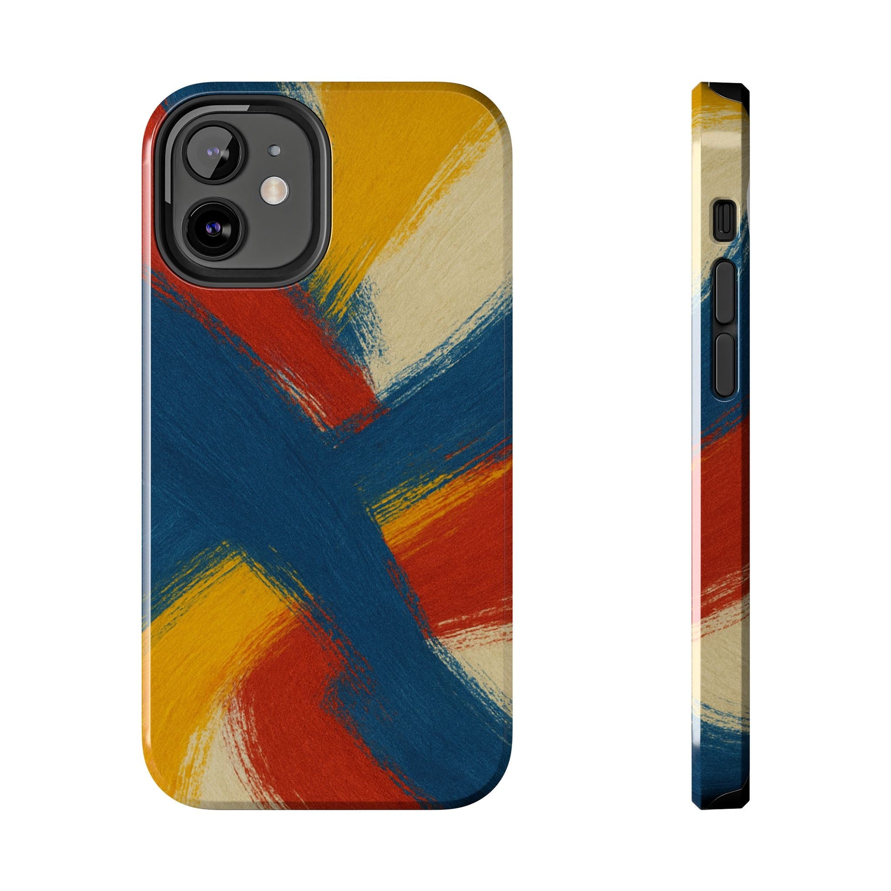 Abstract Brushstroke Tough Phone Case — Colorful Red, Blue & Yellow Protective Cover  Shamo's iPhone 12 Mini