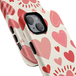 Heart Pattern Tough iPhone Case — Cute Red & Pink Hearts Protective Cover (MagSafe compatible)  Shamo's