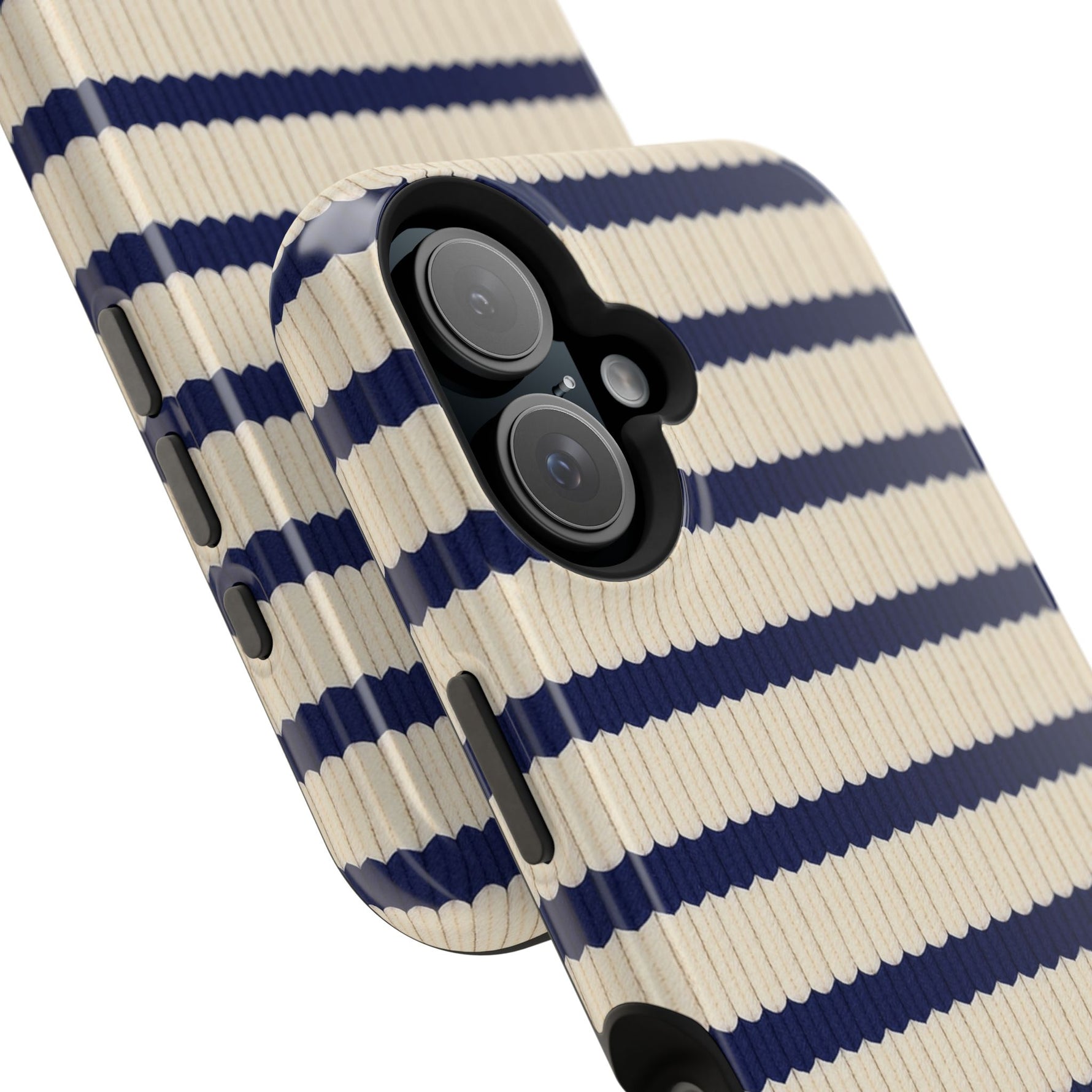 Navy & Cream Ribbed Holiday Sweater Design iPhone Case with MagSafe compatibility