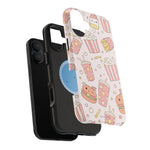 Kawaii Snack Pattern Magnetic Phone Case, Cute Popcorn, Burger & Soda Design with MagSafe Compatibility