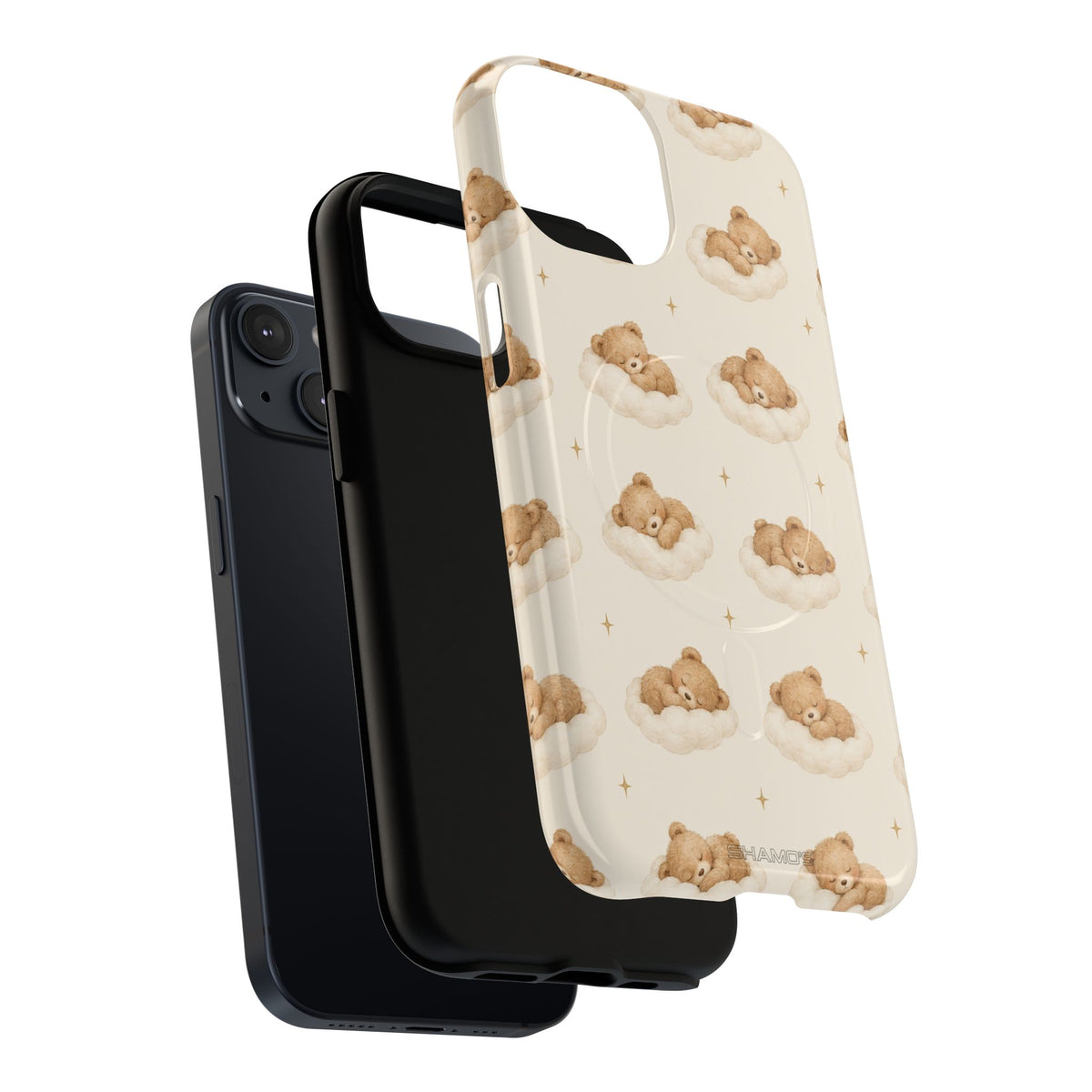 Beige teddybeer op wolken iPhone-hoesje met MagSafe