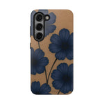 Navy Floral Tough Phone Case — Durable Protective Case with Blue Flowers on Kraft Background