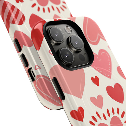 Heart Pattern Tough iPhone Case — Cute Red & Pink Hearts Protective Cover (MagSafe compatible)
