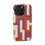 Retro Geometric Magnetic MagSafe Compatible Impact Phone Case — Bold Red & Terracotta Pattern