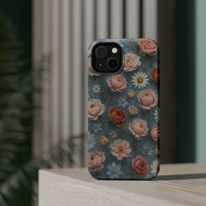 Frozen Floral Vintage Roses & Daisies iPhone Case with MagSafe compatibility  Shamo's