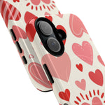 Heart Pattern Tough iPhone Case — Cute Red & Pink Hearts Protective Cover (MagSafe compatible)  Shamo's