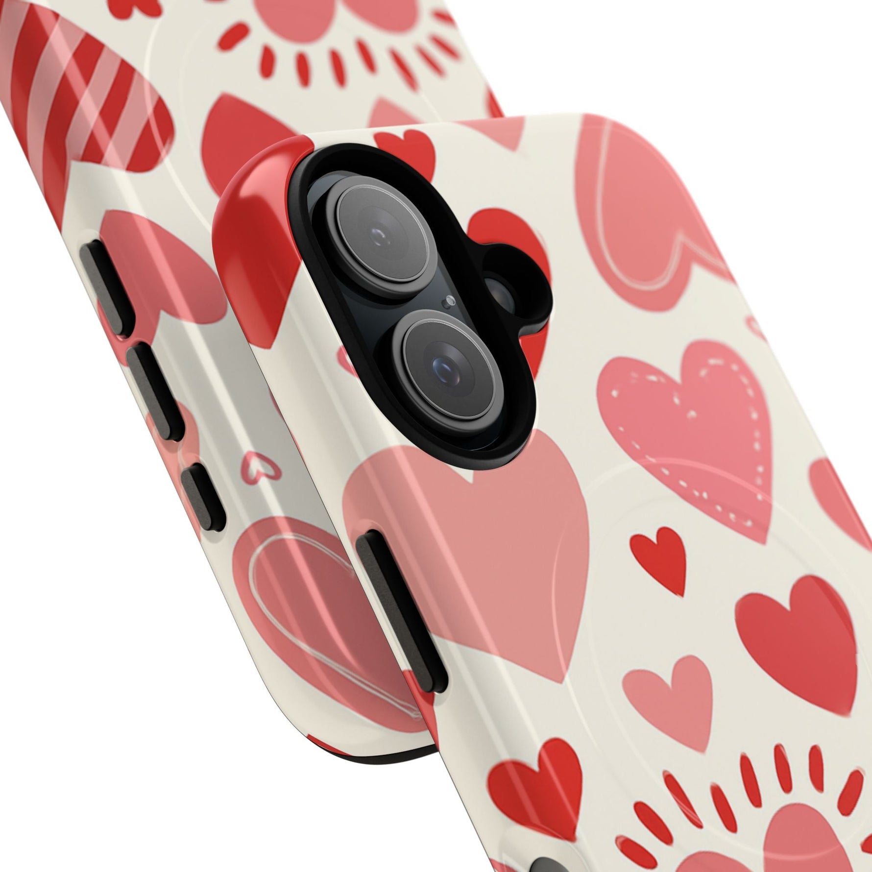 Heart Pattern Tough iPhone Case — Cute Red & Pink Hearts Protective Cover (MagSafe compatible)  Shamo's