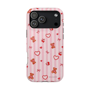 Pink Teddy Hearts Love iPhone Case, Impact-Resistant MagSafe Compatible - iPhone 17 Pro Max / Glossy - Shamo's