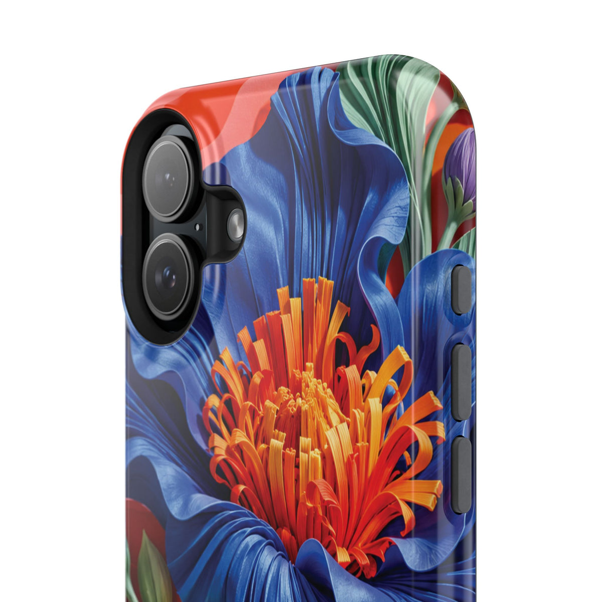 Electric Paradise MagSafe Phone Case – Cobalt Floral & Coral Waves | Glossy