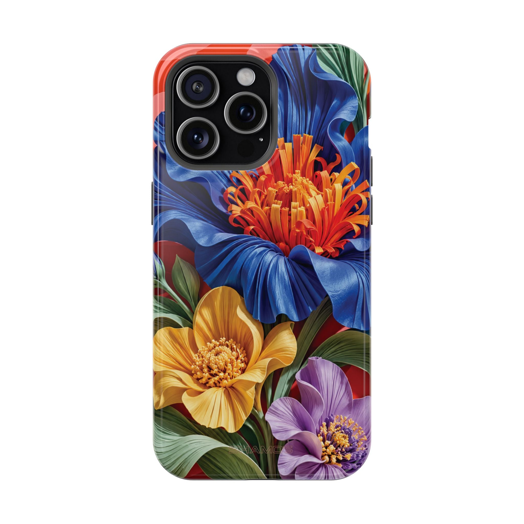 Electric Paradise MagSafe Phone Case – Cobalt Floral & Coral Waves | Glossy