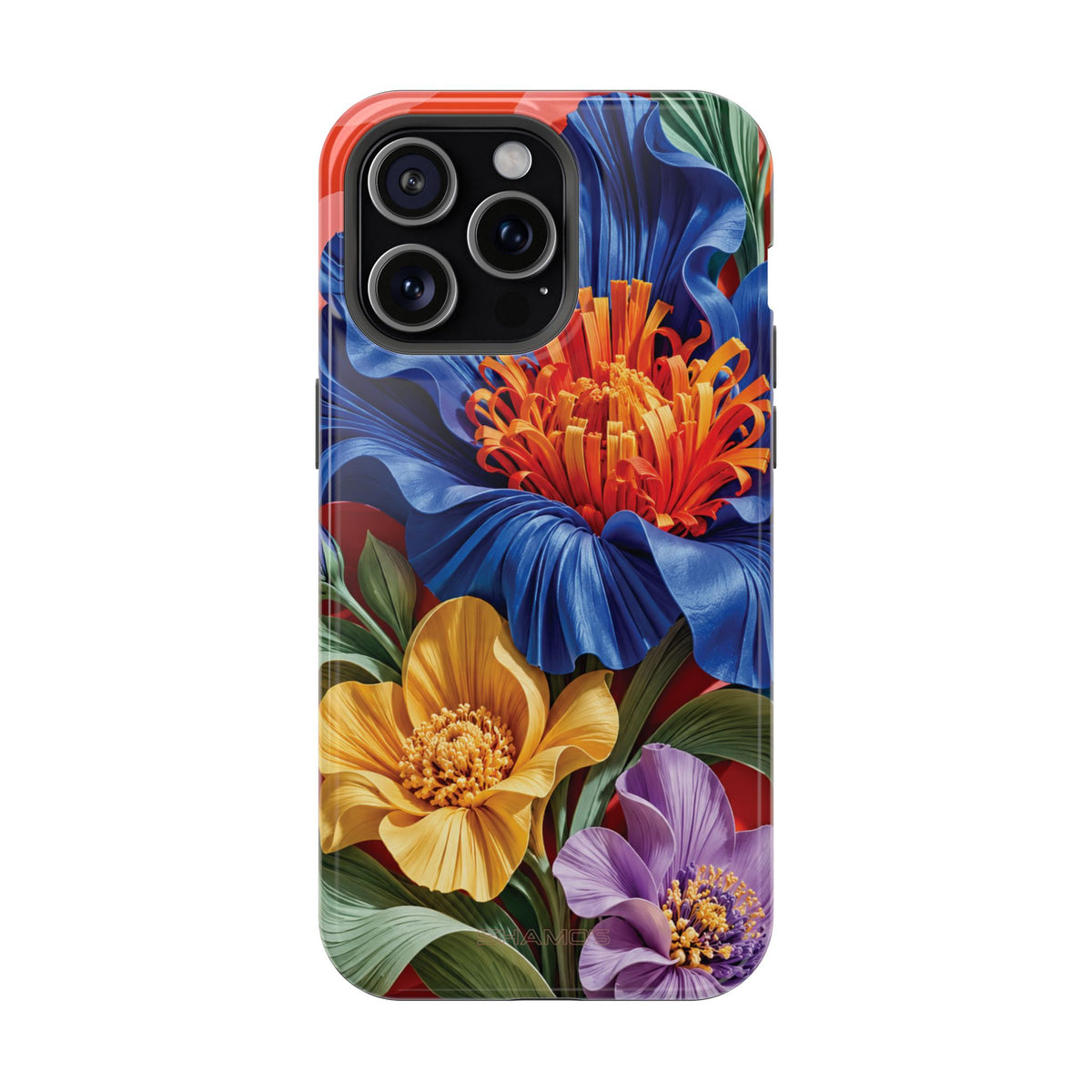 Electric Paradise MagSafe Phone Case – Cobalt Floral & Coral Waves | Glossy