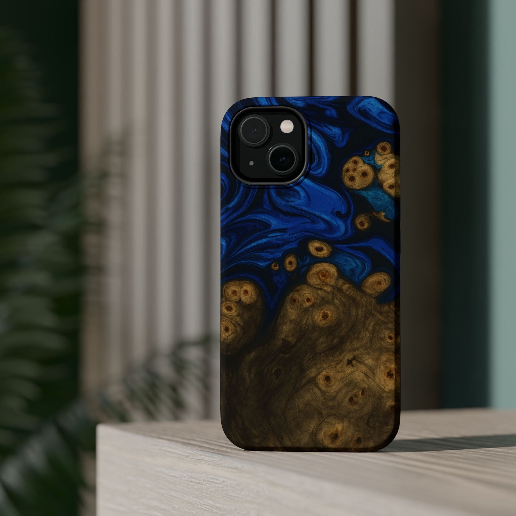 Blue Swirl & Burl Wood Impact iPhone Case | MagSafe compatible  Shamo's