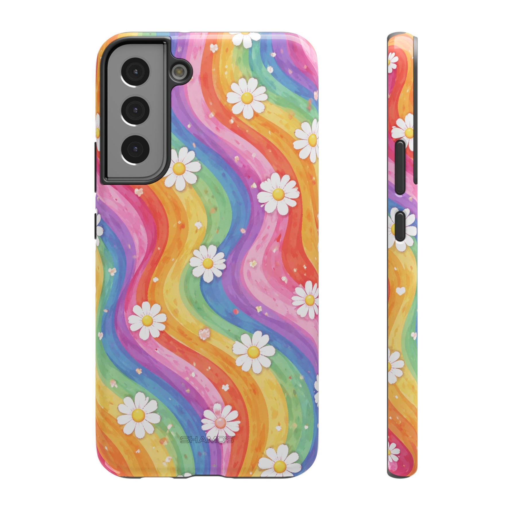 Funda de teléfono resistente a impactos con efecto cascada de colores Rainbow Daisy