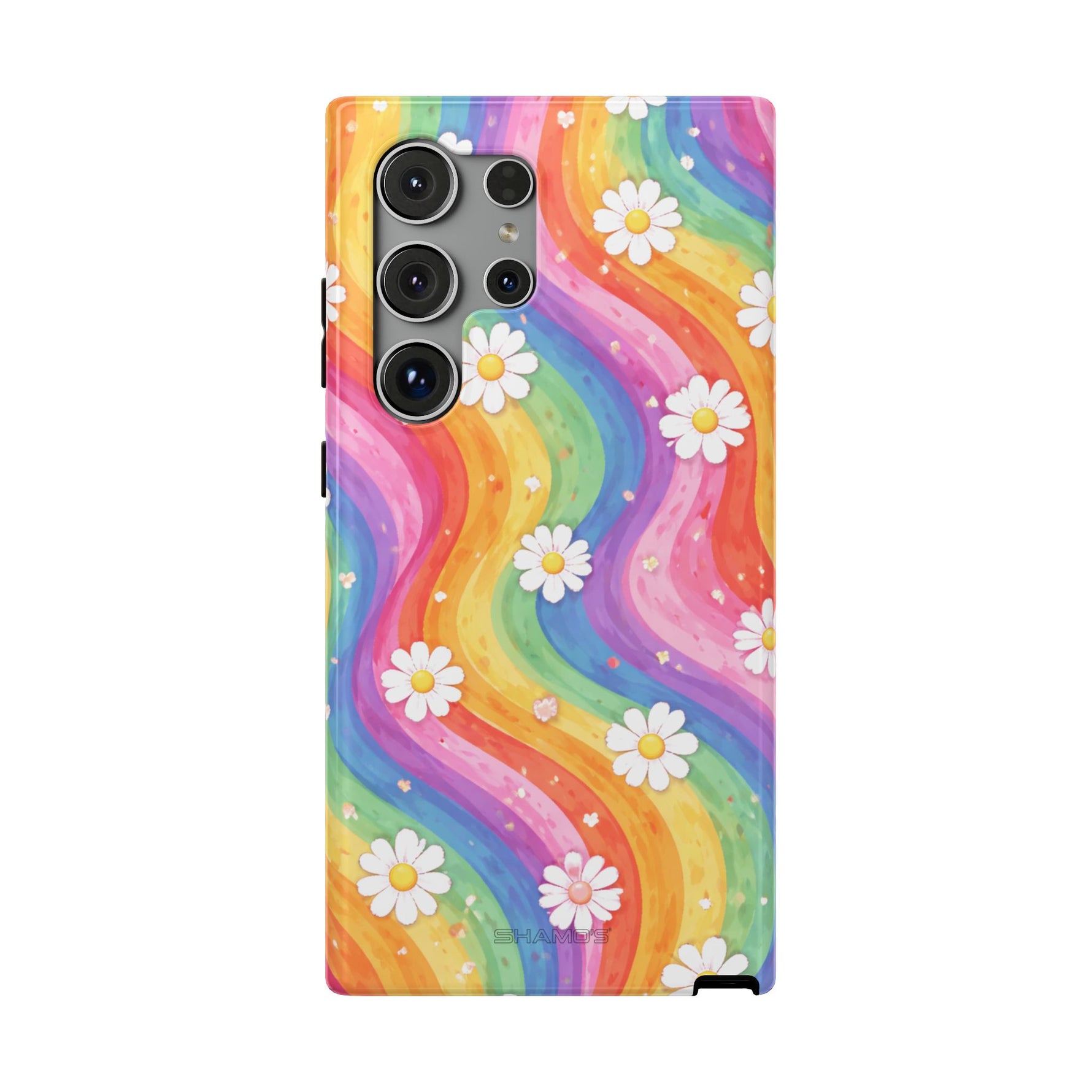 Funda de teléfono resistente a impactos con efecto cascada de colores Rainbow Daisy