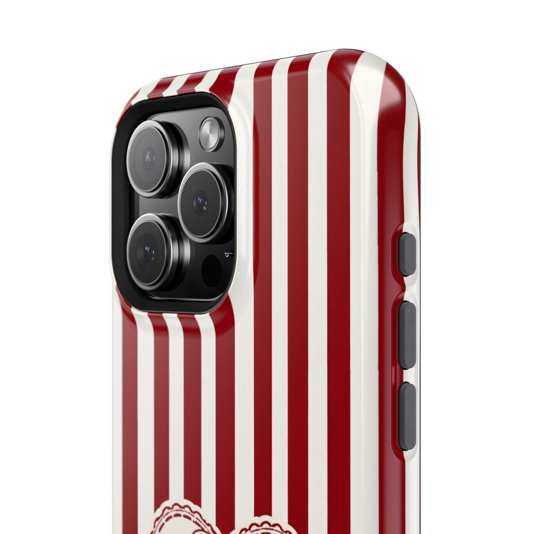 Funda personalizada a rayas — Diseño de corazón rojo y blanco (nombres personalizados)