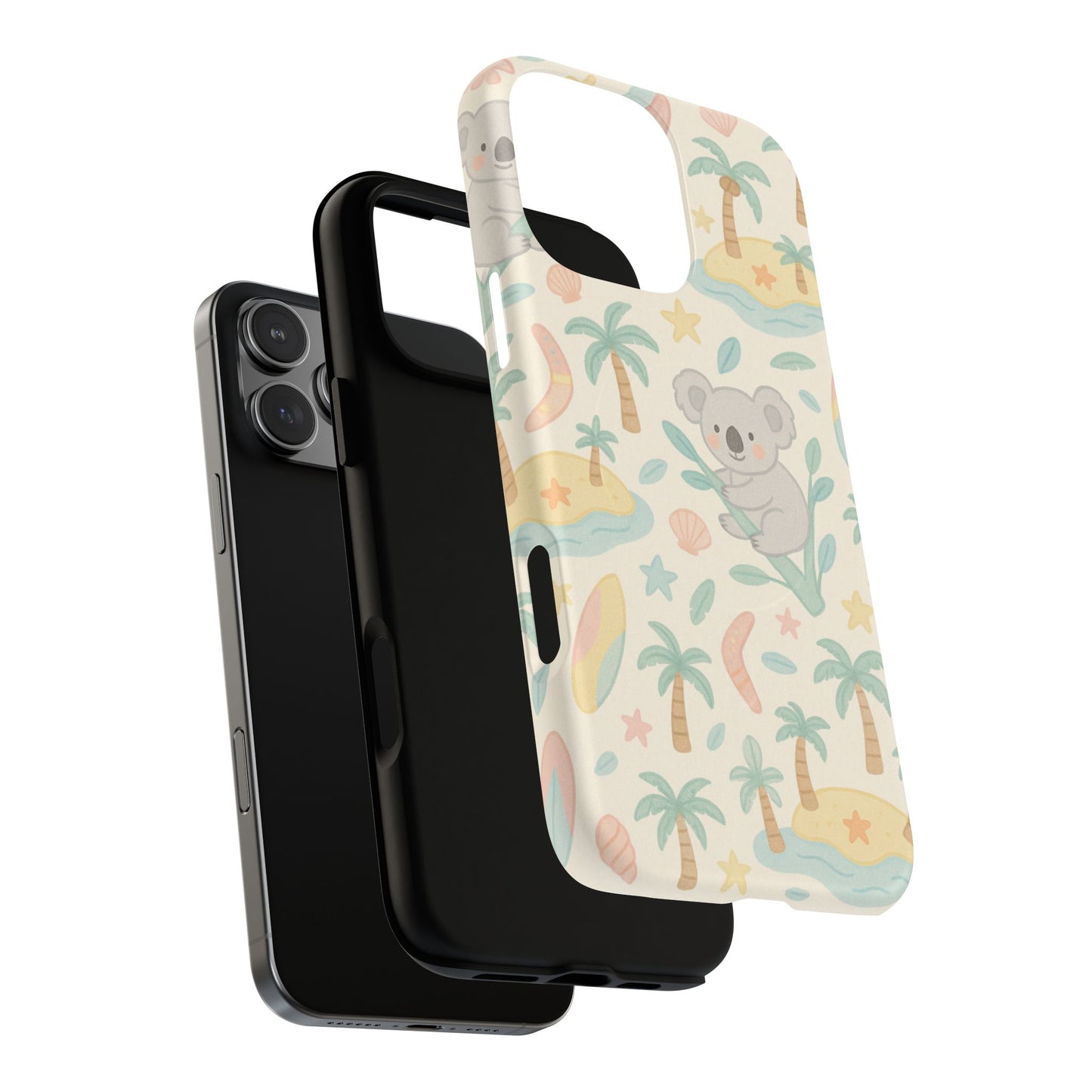 Australia Hand-Drawn Koala Beach iPhone Case — Cute Tropical Palm & Surf Print | with MagSafe