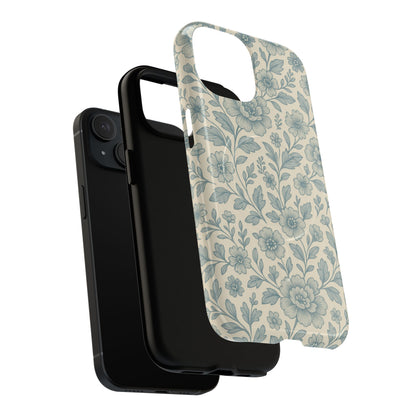 Vintage Blue Floral Tough Case for iPhone - Compatible with MagSafe