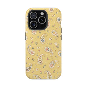 Honey Paisley MagSafe Phone Case, glossy iPhone 15 Pro, rear view