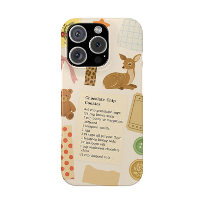 Slim iPhone Case — Cozy Baking & Teddy Pattern (Recipe, Deer, Buttons)