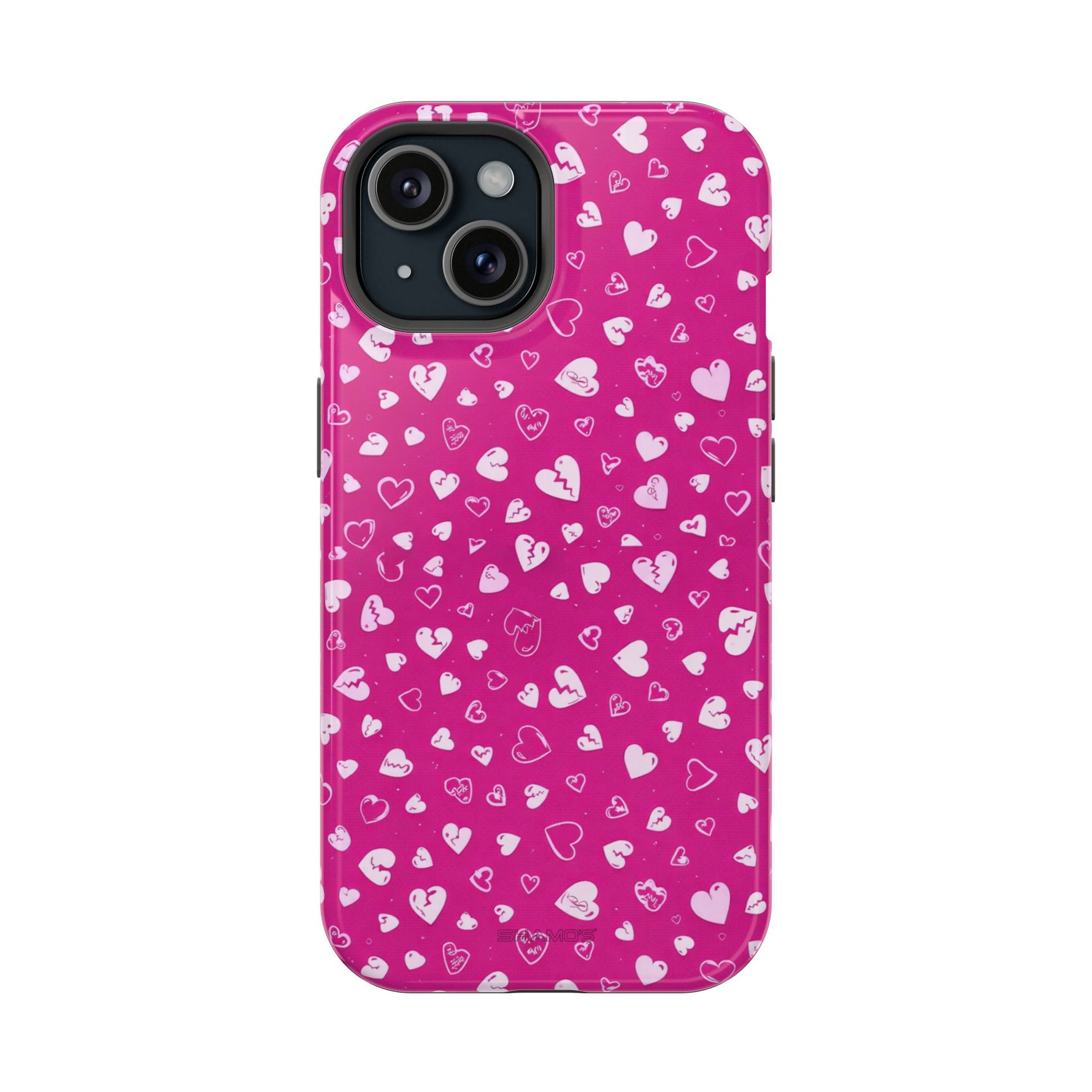 Broken Heart Hot Pink Impact-Resistant iPhone Case | MagSafe - iPhone 15 / Glossy - Shamo's