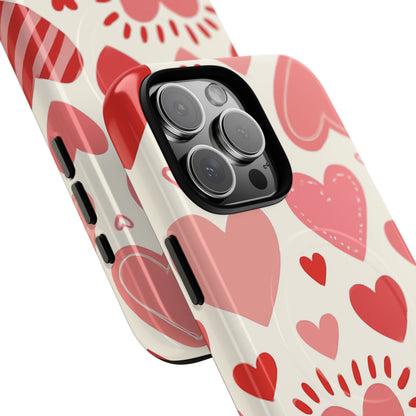 Heart Pattern Tough iPhone Case — Cute Red & Pink Hearts Protective Cover (MagSafe compatible)