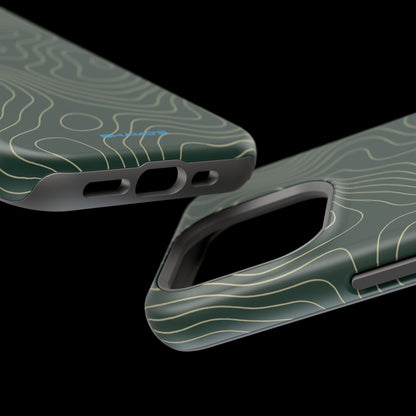 Topographic Green Magnetic Impact-Resistant iPhone Case | MagSafe compatible  Shamo's