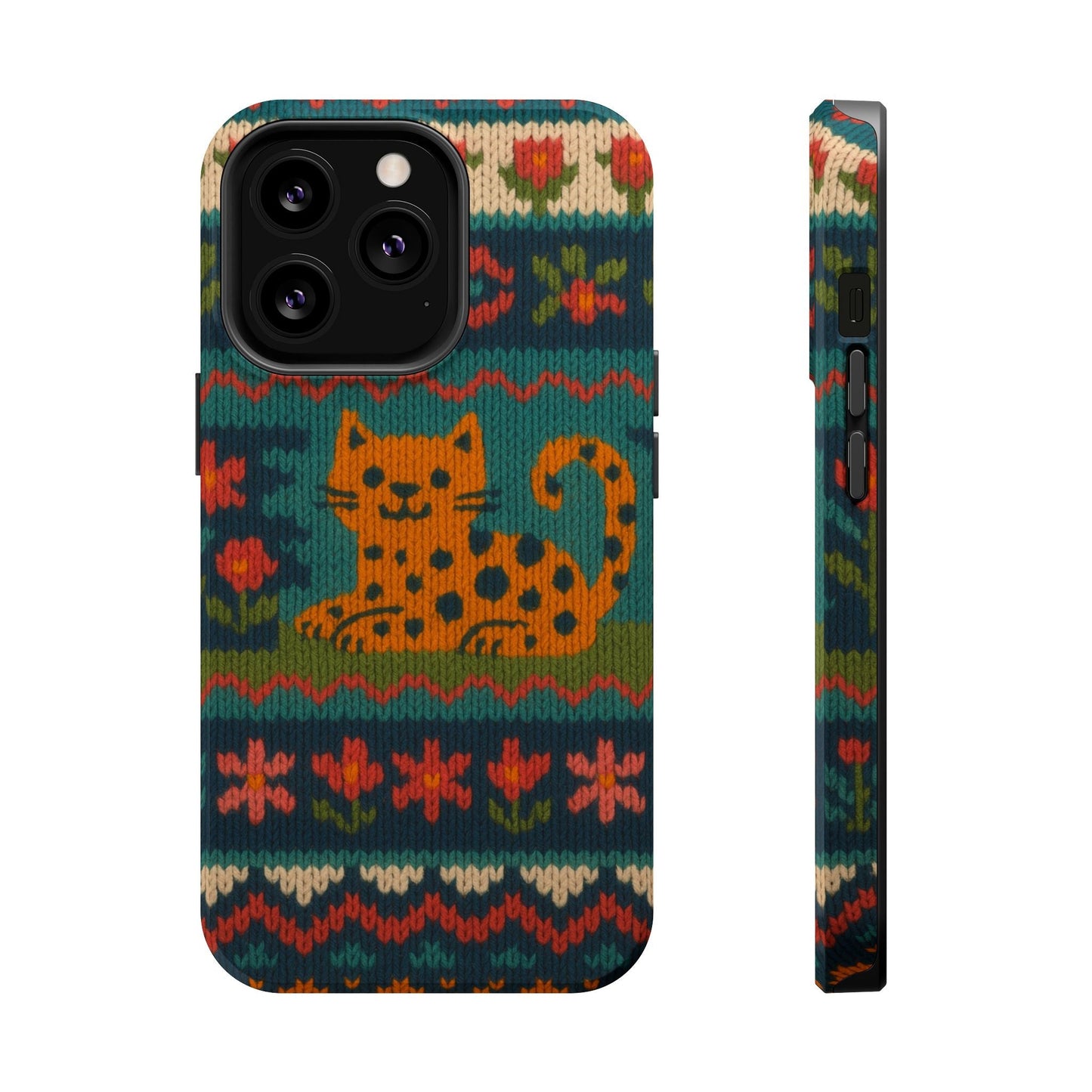 Cozy Knit Leopard Pattern Sweater Holiday Theme iPhone Case with MagSafe compatibility