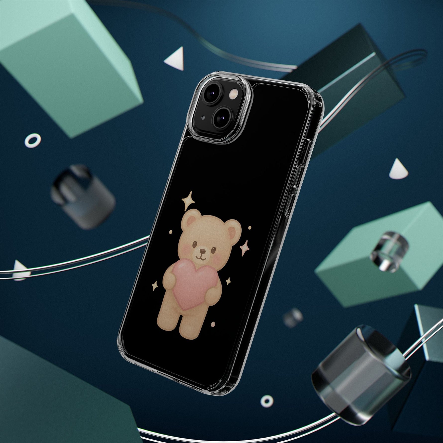Romantic Teddy Bear Impact-Resistant iPhone Case with Heart Design  Shamo's