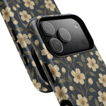 Navy Cherry Blossom Floral iPhone Case - Compatible with MagSafe - Shamo's